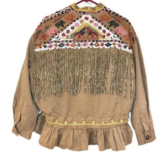 Zara Boho Tribal Beaded Fringe Shirt /Jacket - Picture 15 of 16